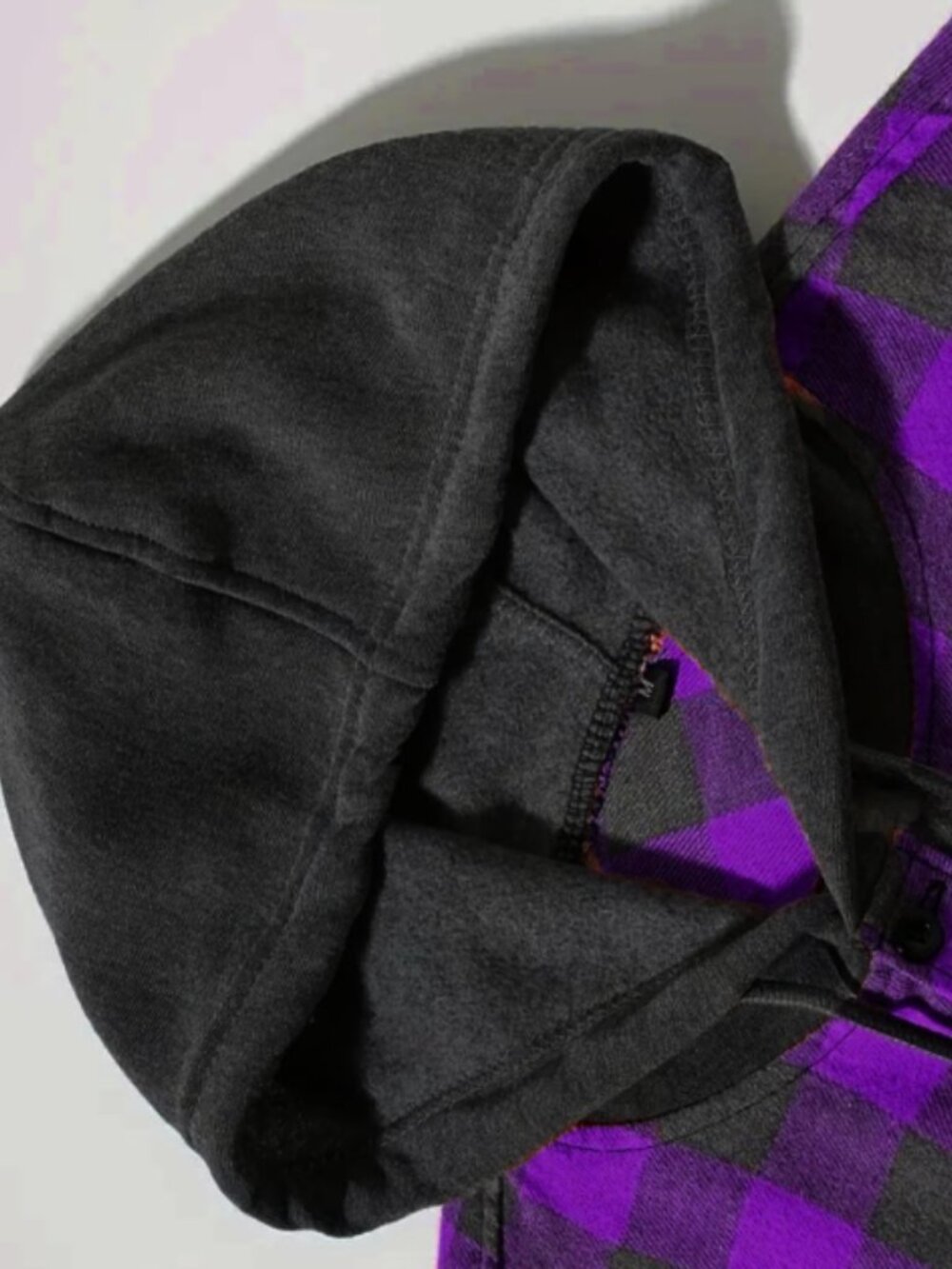 New XXL Men's Hooded Flannel Shirt Purple Buffalo Plaid Long Sleeve Top Pockets - Picture 2 of 5